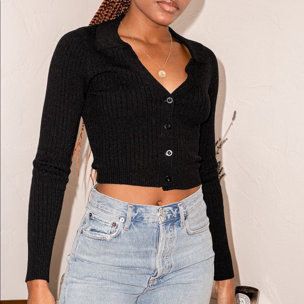 Lulus So Iconic Black Long Sleeve Button-Front Ribbed Knit Top